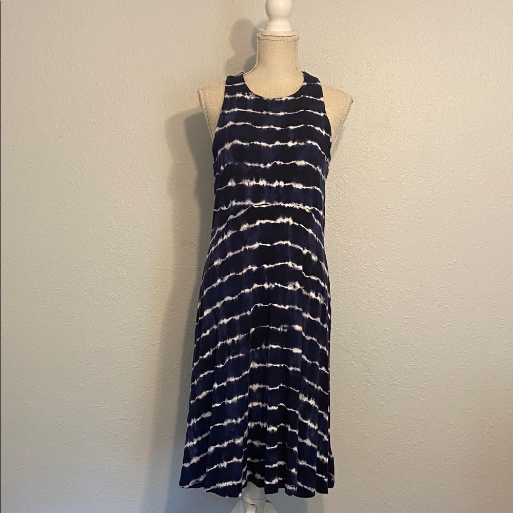 Athleta Navy Blue & White Santorini Thera Printed Dress Size Large